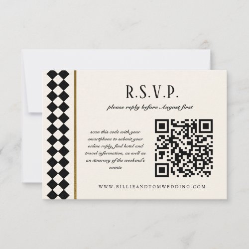 Black and Gold Checkerboard Border Wedding Online RSVP Card