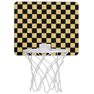 black and gold checkerboard mini basketball hoop