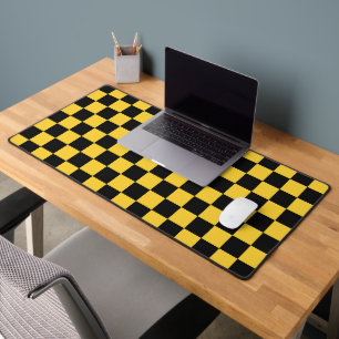 Black and gold checkerboard pattern desk mat