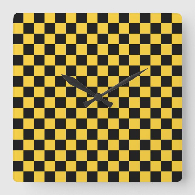 Black and gold checkerboard pattern square wall clock (Front)