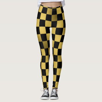 Black And Gold Checkered Board Pattern Leggings by OneStopGiftShop at Zazzle