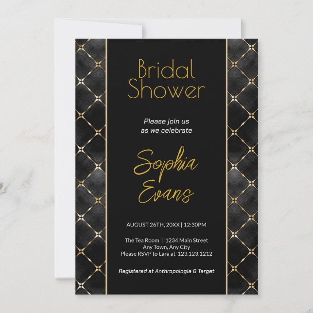 Black and Gold Checkered Border Bridal Shower Invitation (Front)