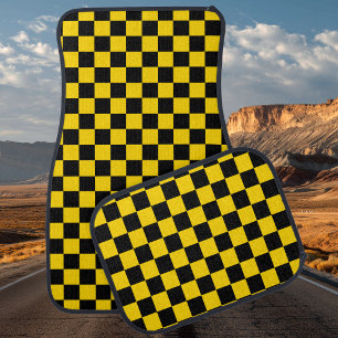 Black and Gold Checkered Car Floor Mat