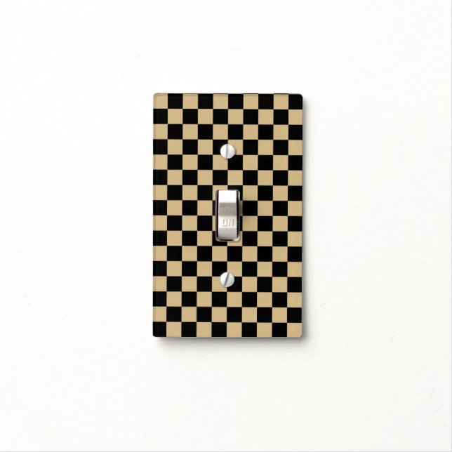 Black and Gold Checkered Light Switch Cover (In Situ)