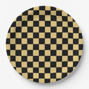 Black and Gold Checkered Paper Plates