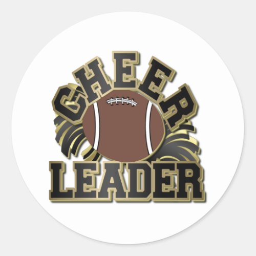 Black and Gold Cheer Leader with Football and Poms Classic Round Sticker