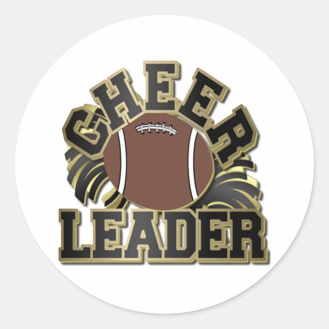 Black and Gold Cheer Leader with Football and Poms Classic Round Sticker (Front)