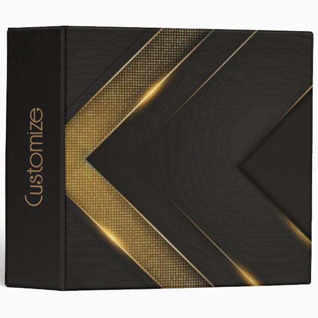 Black And Gold Chevron 3 Ring Binder (Front/Spine)