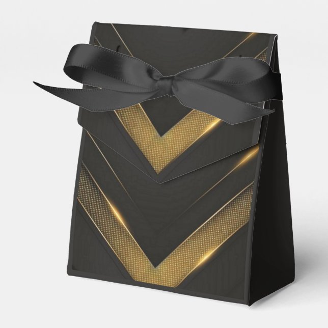 Black And Gold Chevron Favor Boxes (Front Side)