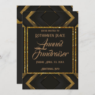 Black And Gold Chevron Invitation