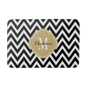 Black and Gold Chevron Monogram Bathroom Mat