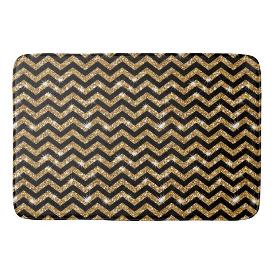 Black and Gold Chevron Pattern Bath Mat