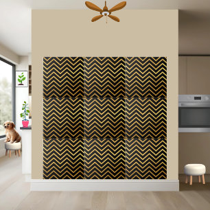 Black and Gold Chevron Pattern Tile