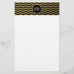 Black and Gold Chevron Pattern Triple Monogrammed Stationery