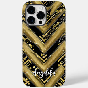 Black and Gold Chevron Personalized Name Case-Mate iPhone 14 Pro Max Case