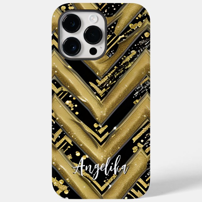 Black and Gold Chevron Personalized Name Case-Mate iPhone Case (Back)