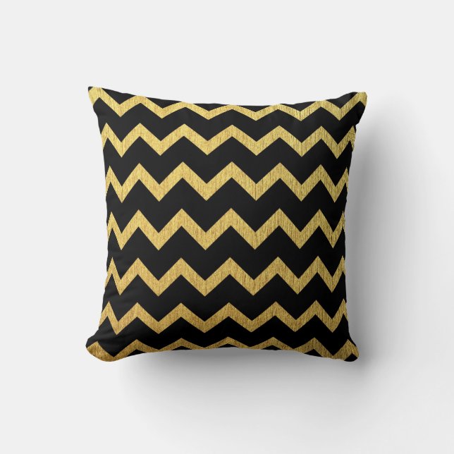 Black and Gold Chevron Throw Pillow (Front)