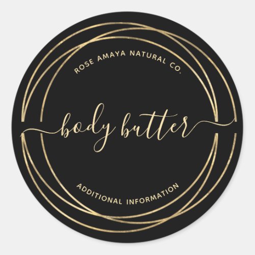 Black And Gold Chic Beauty Spa Body Butter Custom Classic Round Sticker