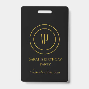 Black and Gold Chic Birthday Party VIP Access Badge