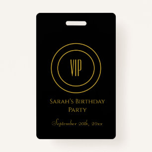 Black and Gold Chic Birthday Party VIP Access Badge