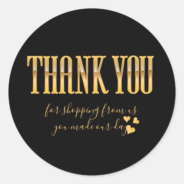 black and gold chic business thank you classic round sticker | Zazzle