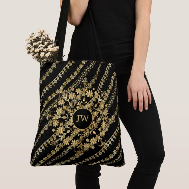 Black and Gold Chic Fun Tote Bag (Close Up)