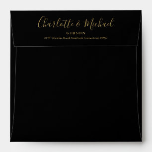 Black And Gold Chic Script Return Address Square Envelope
