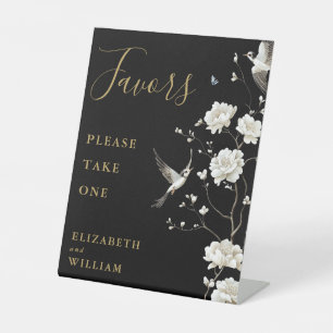 Black And Gold Chinoiserie Floral Favors Wedding Pedestal Sign