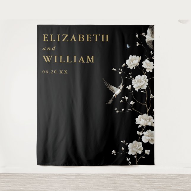 Black And Gold Chinoiserie Wedding Photo Backdrop (Front)