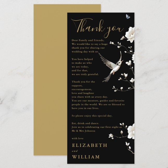 Black And Gold Chinoiserie Wedding Thank You Card (Front/Back)