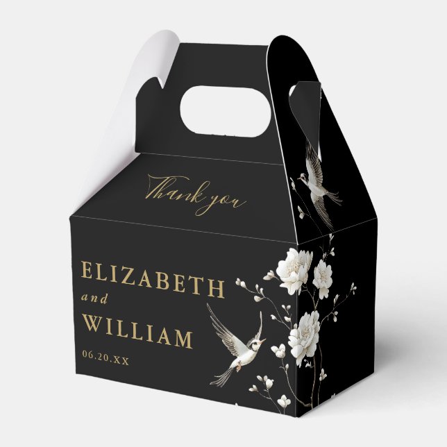 Black And Gold Chinoiserie Wedding Thank You Favor Boxes (Front Side)