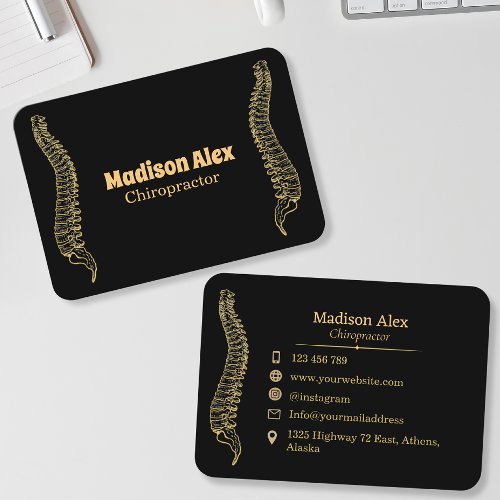 Black and Gold Chiropractor Spine Therapist Business Card