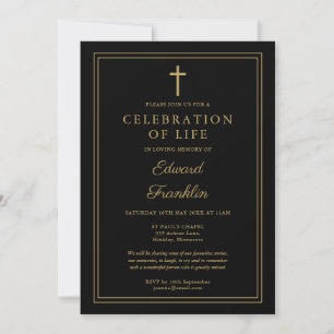 Black And Gold Christian Celebration Of Life Invitation