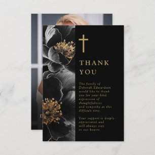 Black And Gold Christian Celebration Of Life Photo Thank You Card