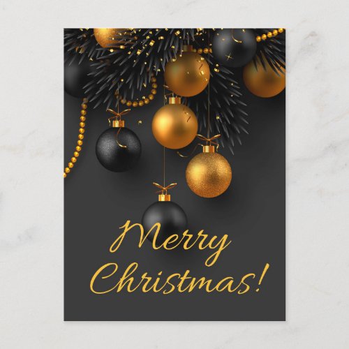 Black and Gold Christmas Balls Elegant Glitter   H Postcard