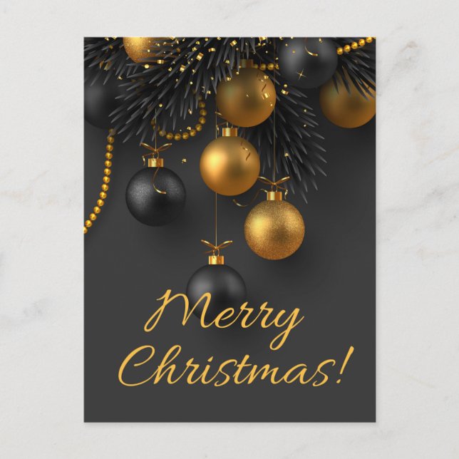 Black and Gold Christmas Balls Elegant Glitter   H Postcard (Front)