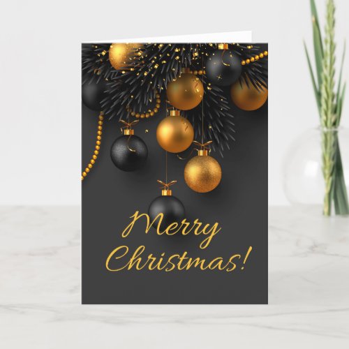 Black and Gold Christmas Balls Elegant Glitter   Holiday Card