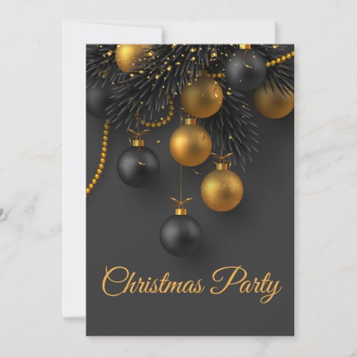 Black and Gold Christmas Balls Elegant Holiday Invitation