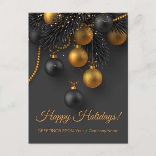 Black and Gold Christmas Balls Elegant Holiday Postcard