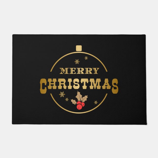 Black and Gold Christmas Ornament Doormat (Front)
