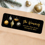 Black and Gold Christmas Ornaments Label<br><div class="desc">This elegant and glamorous holiday address label features gold and black Christmas bauble ornaments on a black background. The text combines handwritten script and modern sans serif fonts for a classy and sophisticated look. The sparkles and glitter add a festive and magical touch. This is perfect for Christmas and the...</div>