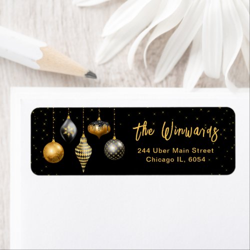 Black and Gold Christmas Ornaments Label