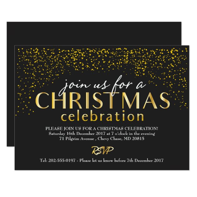 Black And Gold Christmas Party Invitation