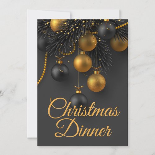 Black and Gold Christmas Tree Elegant Dinner Invitation