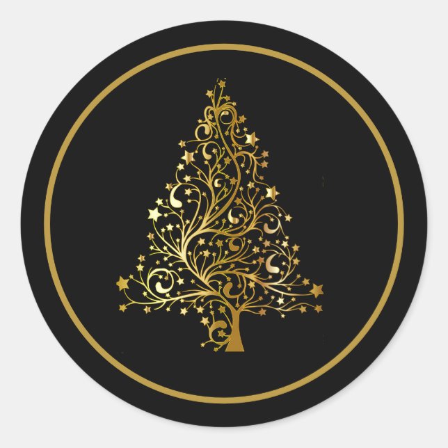 Black and Gold Christmas Tree Envelope Seal (Front)