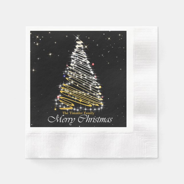 Black and Gold Christmas Tree Napkins (Front)