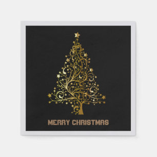 Black and Gold Christmas Tree Napkins
