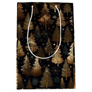 Black and Gold Christmas Trees Medium Gift Bag