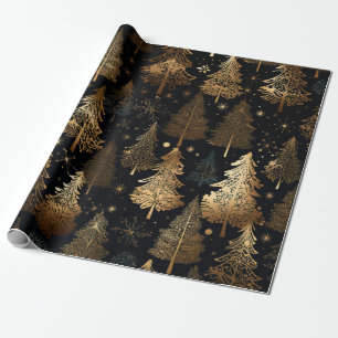Black and Gold Christmas Trees Wrapping Paper