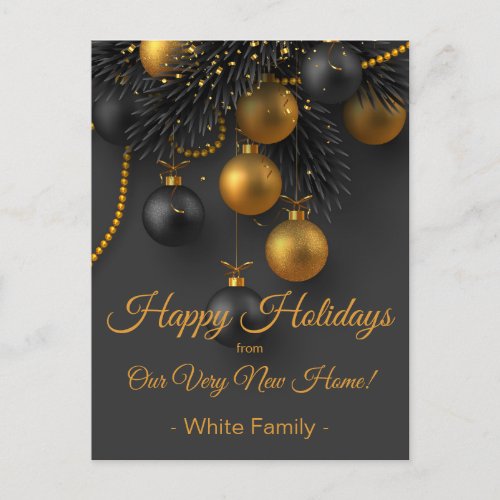 Black and Gold Christmas We Have Moved New Home  Postcard